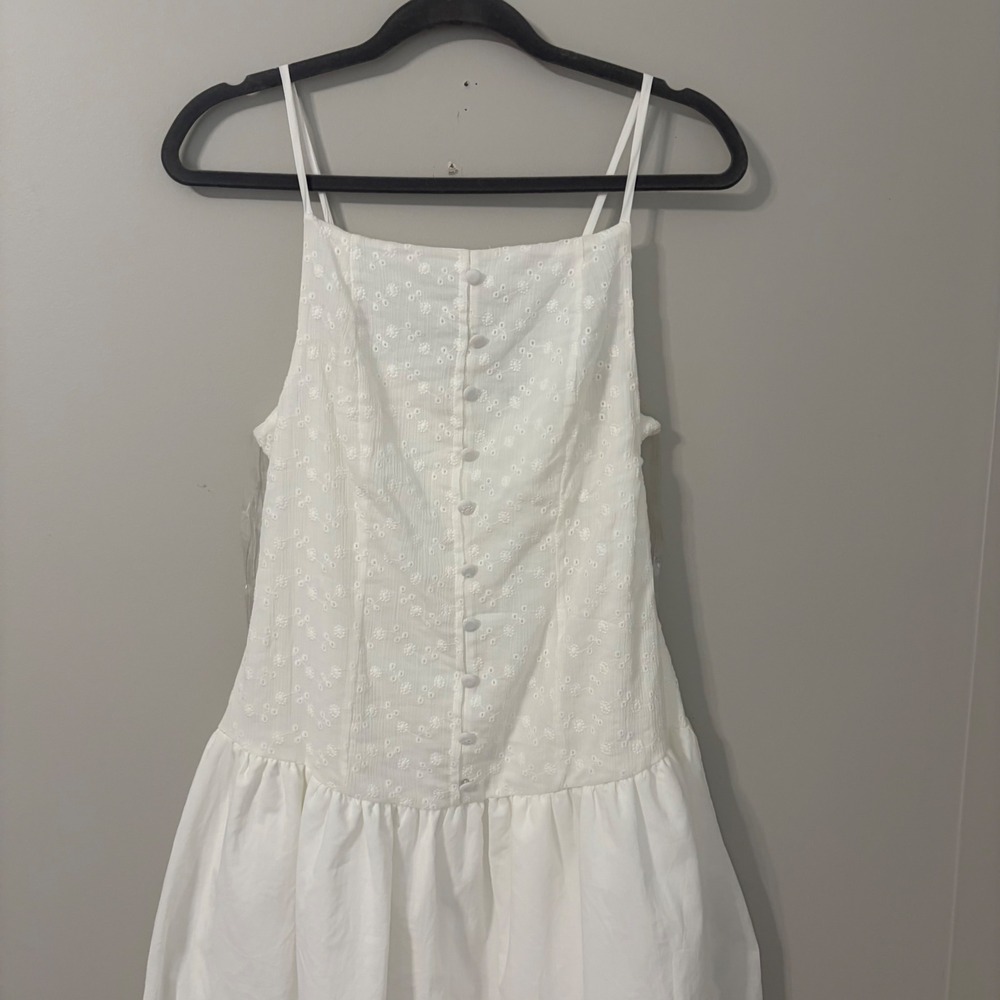 Cottagecore White Eyelet Drop Waist Midi Dress Sleeveless Cotton Size Small - Picture 3 of 11